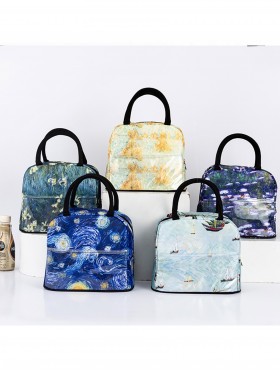 Oil Painting Insulated Lunch Bag with Zip Closure and Outside Pocket Oil Painting Insulated Lunch Bag with Zip Closure and Outside Pocket